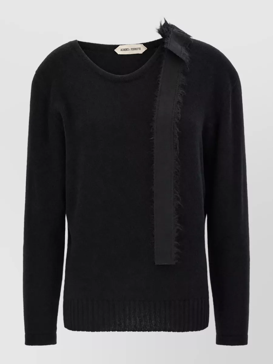 Alberta Ferretti cashmere ribbed crew-neck long-sleeve bow sweater