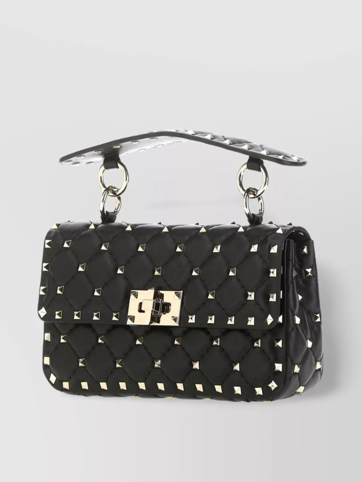 Valentino Garavani Black Nappa Leather Small Rockstud Spike Handbag In Black