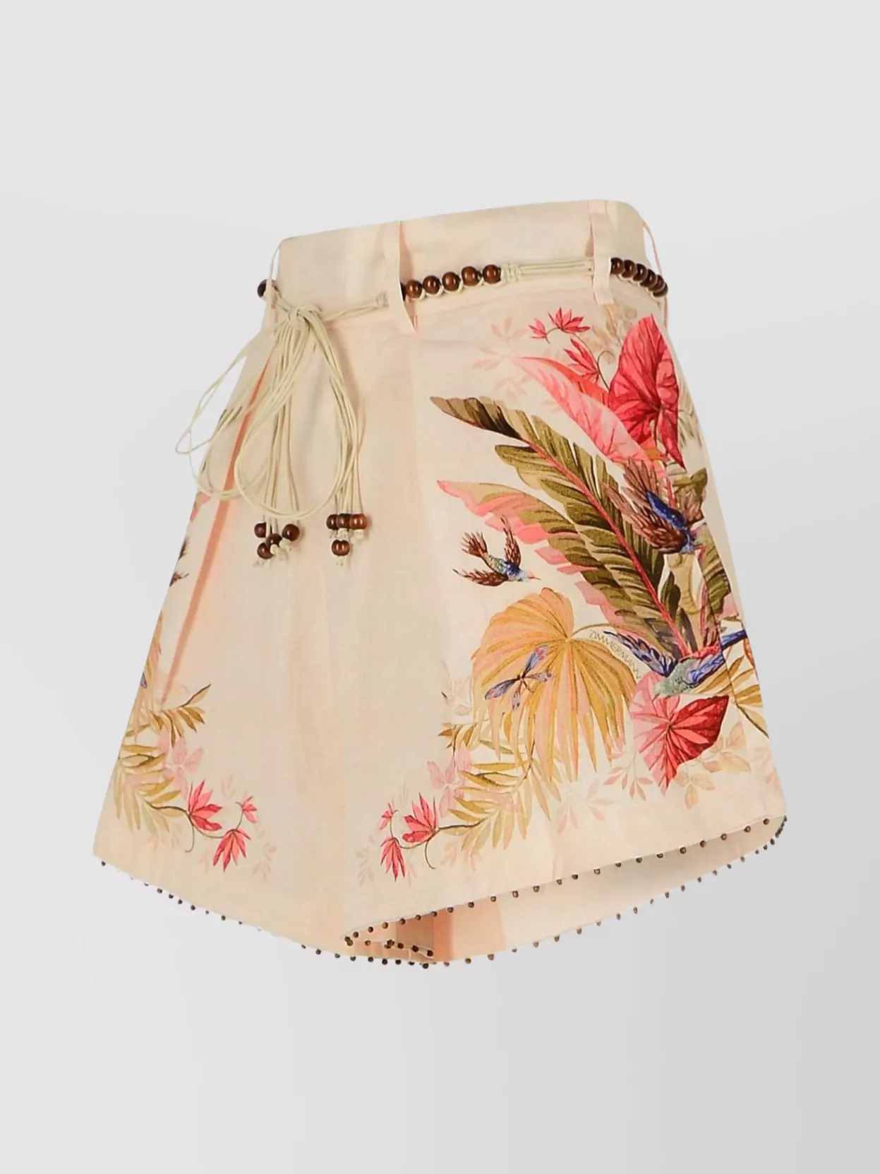 Zimmermann Ascension Belted Bead-embellished Floral-print Linen Shorts In Multi
