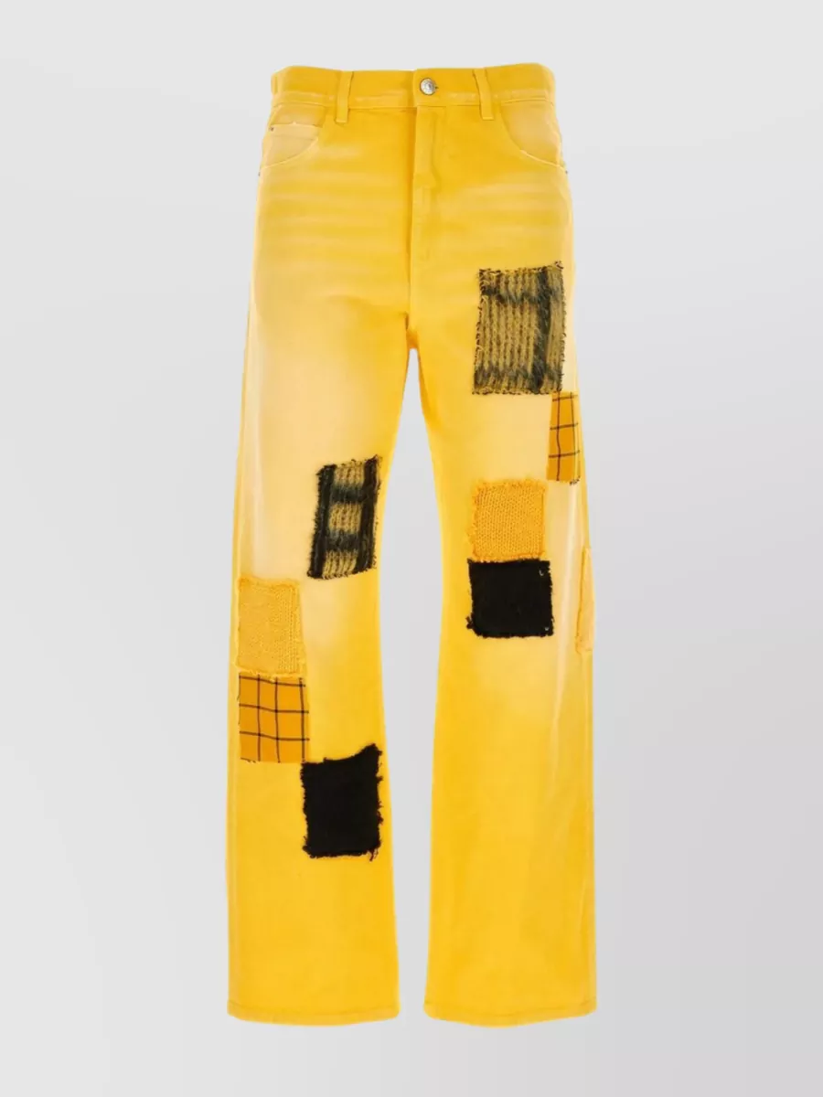 Shop Marni Washed Cotton Denim Trousers In Yellow