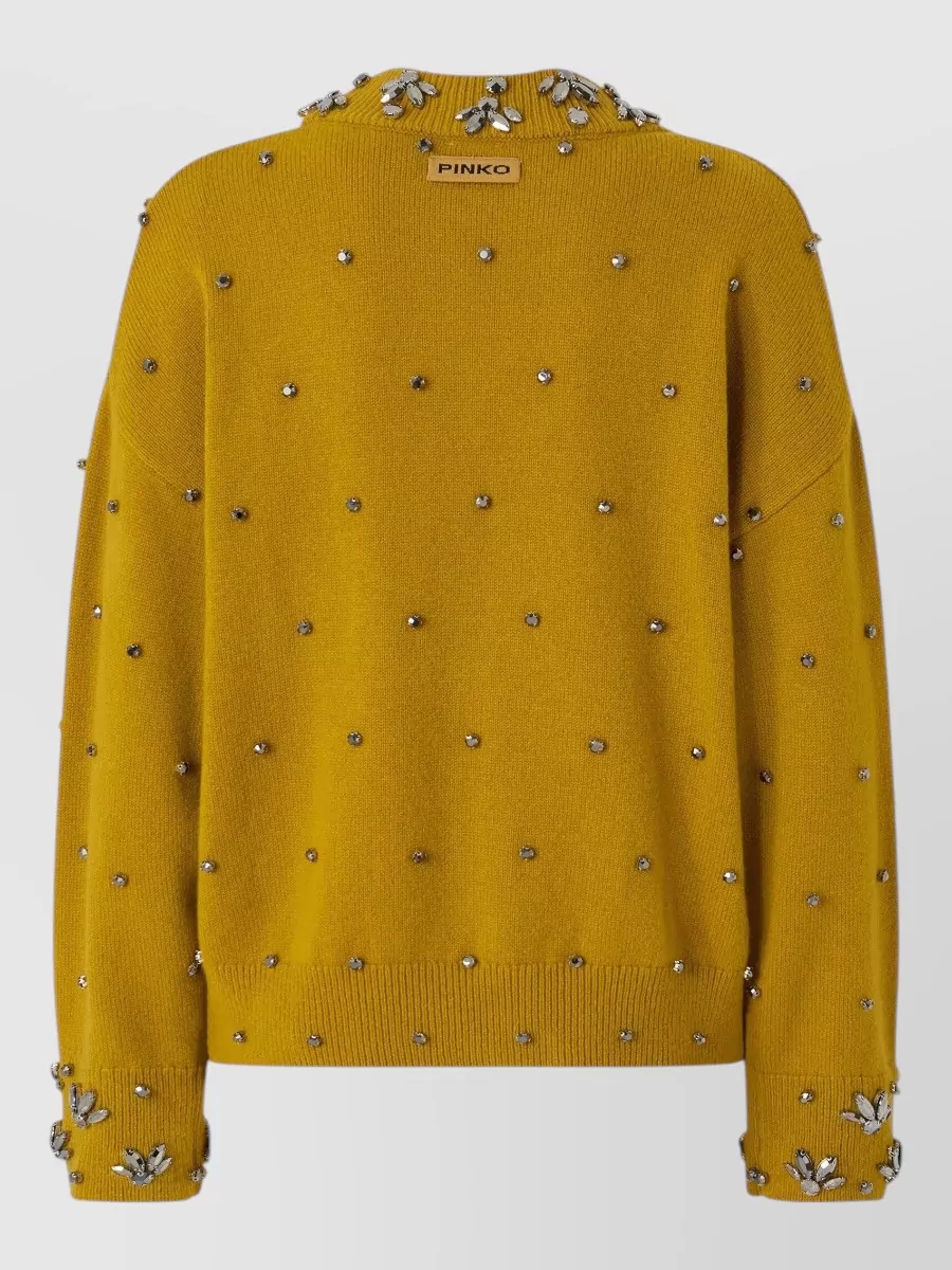 Pinko Cashmere Wool Crystal-Embellished V-Neck Sweater