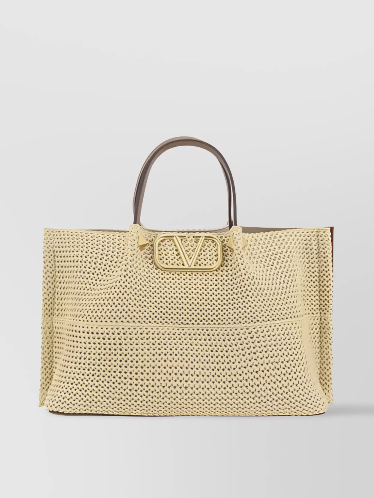 Valentino Garavani Straw Shoulder Bag With Studded Leather Strap