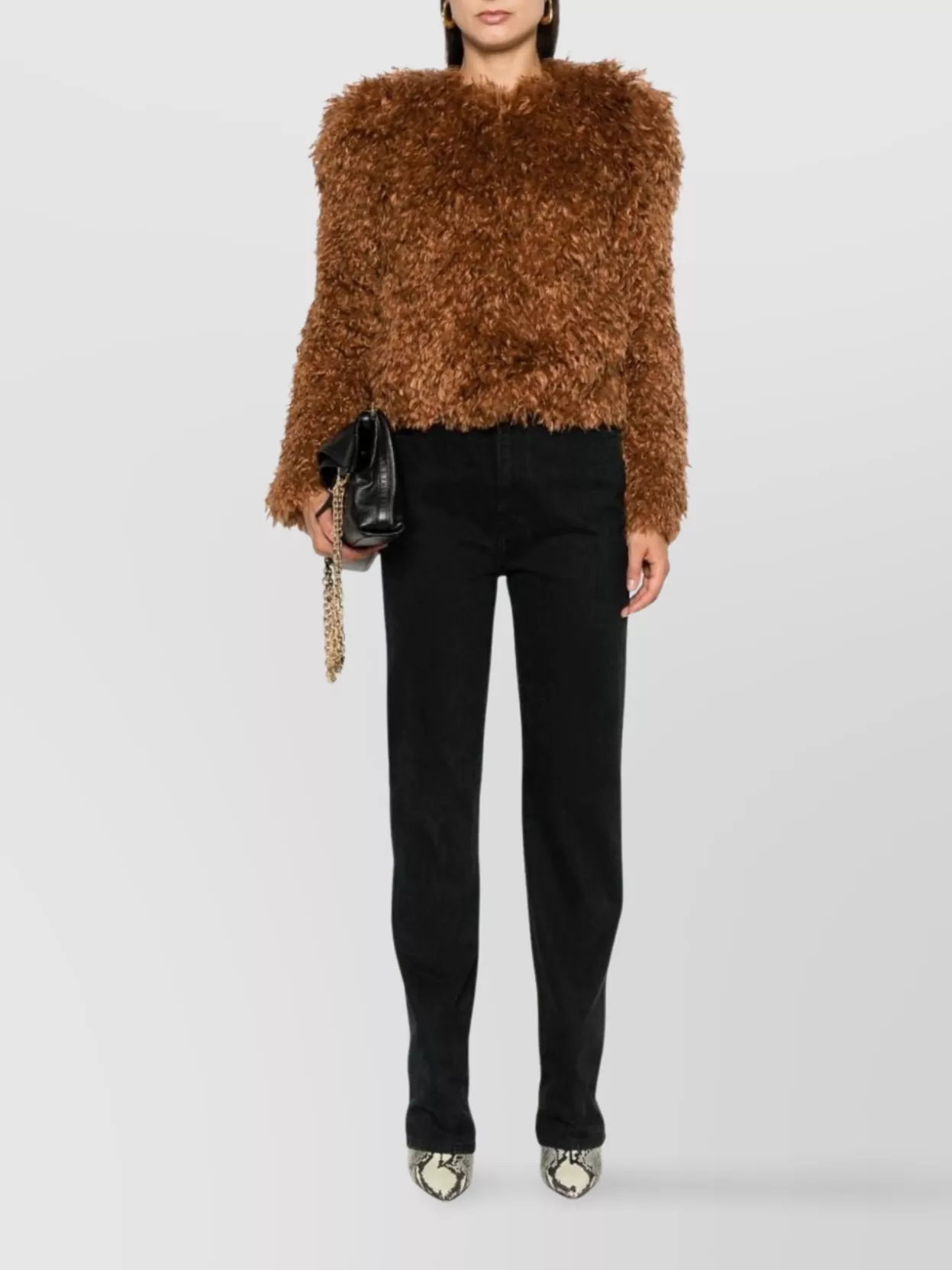 Isabel Marant Faux-Fur Cropped Jacket Crew Neck