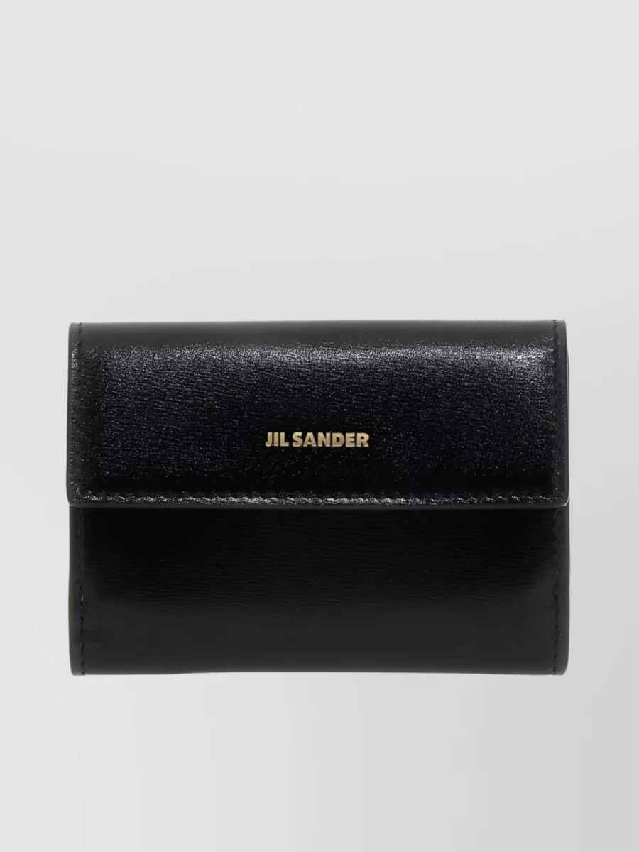 Shop Jil Sander Tri-fold Embossed Leather Wallet In Black