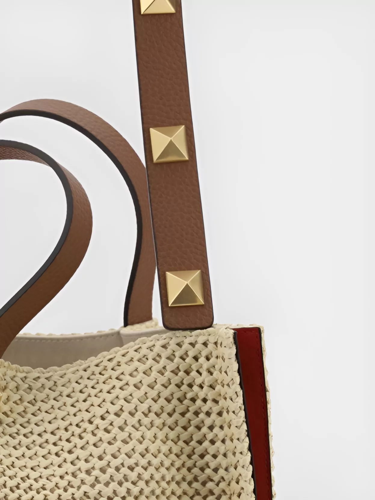 Valentino Garavani Straw Shoulder Bag With Studded Leather Strap