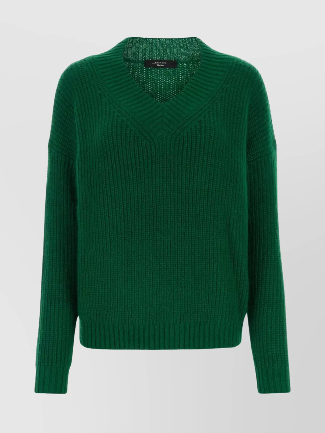 Weekend Max Mara Travel V-neck Ribbed Knit Sweater With Long Sleeves In Green