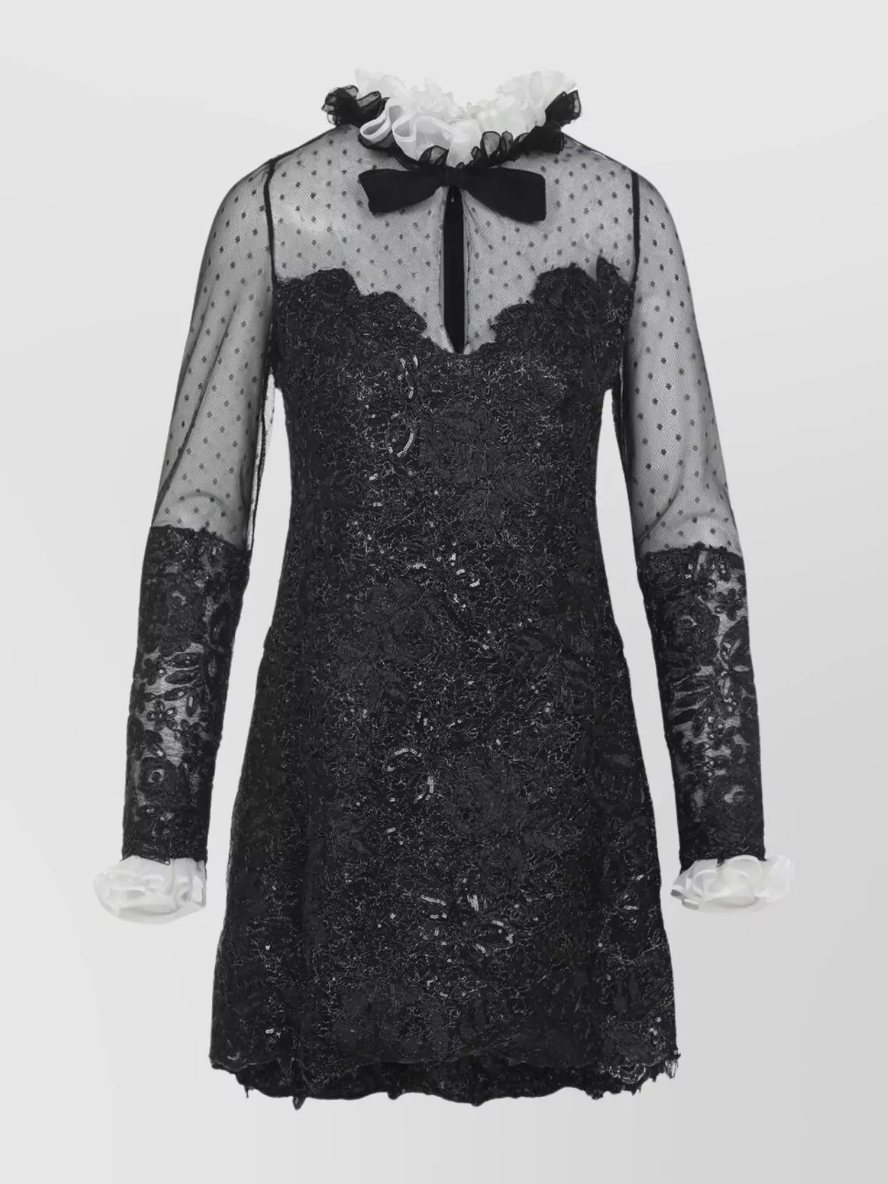 Giambattista Valli Sheer Sleeve Polka Dot Mini Dress