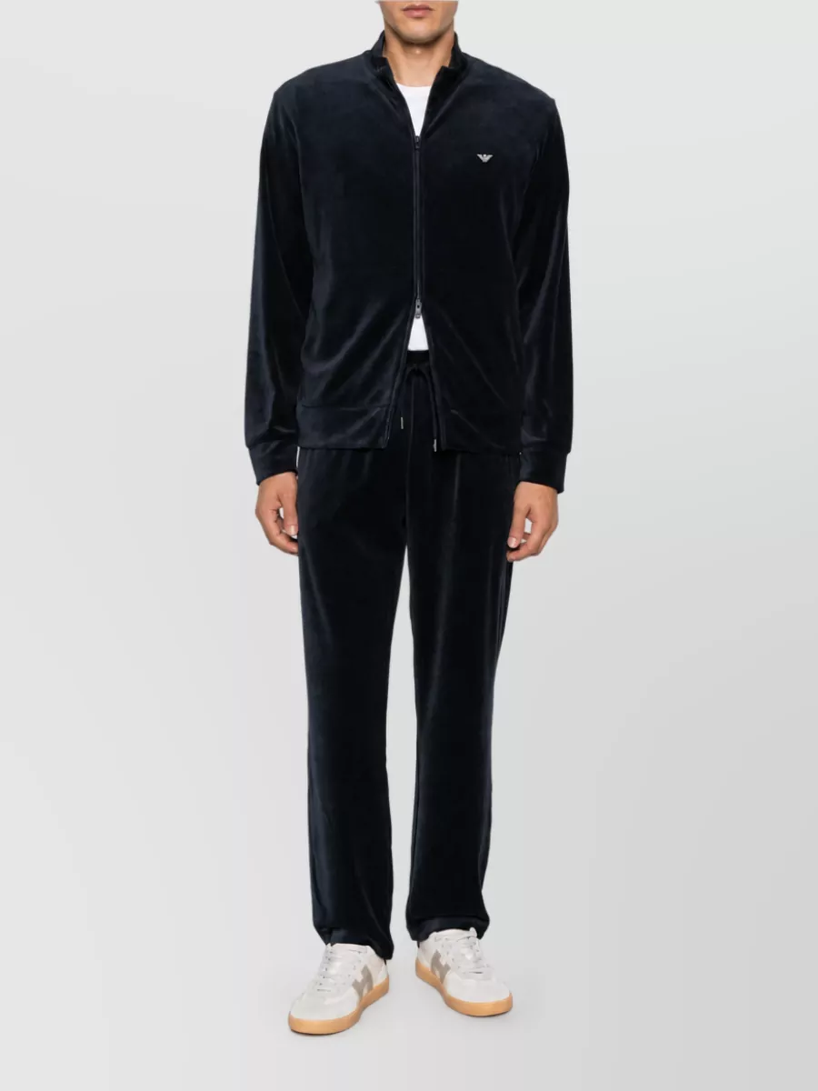 Emporio Armani Velvet High Neck Long Sleeve Zip Sweatshirt