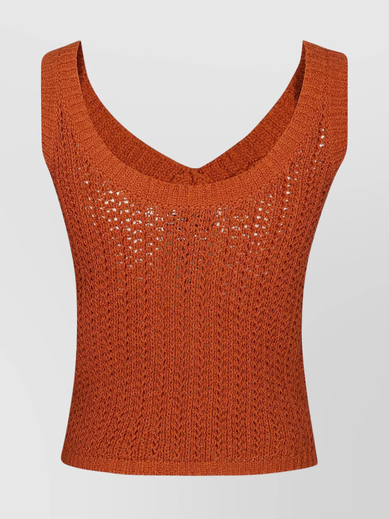 Max Mara Sleeveless Knitted V-neck Ribbed Top In Orange