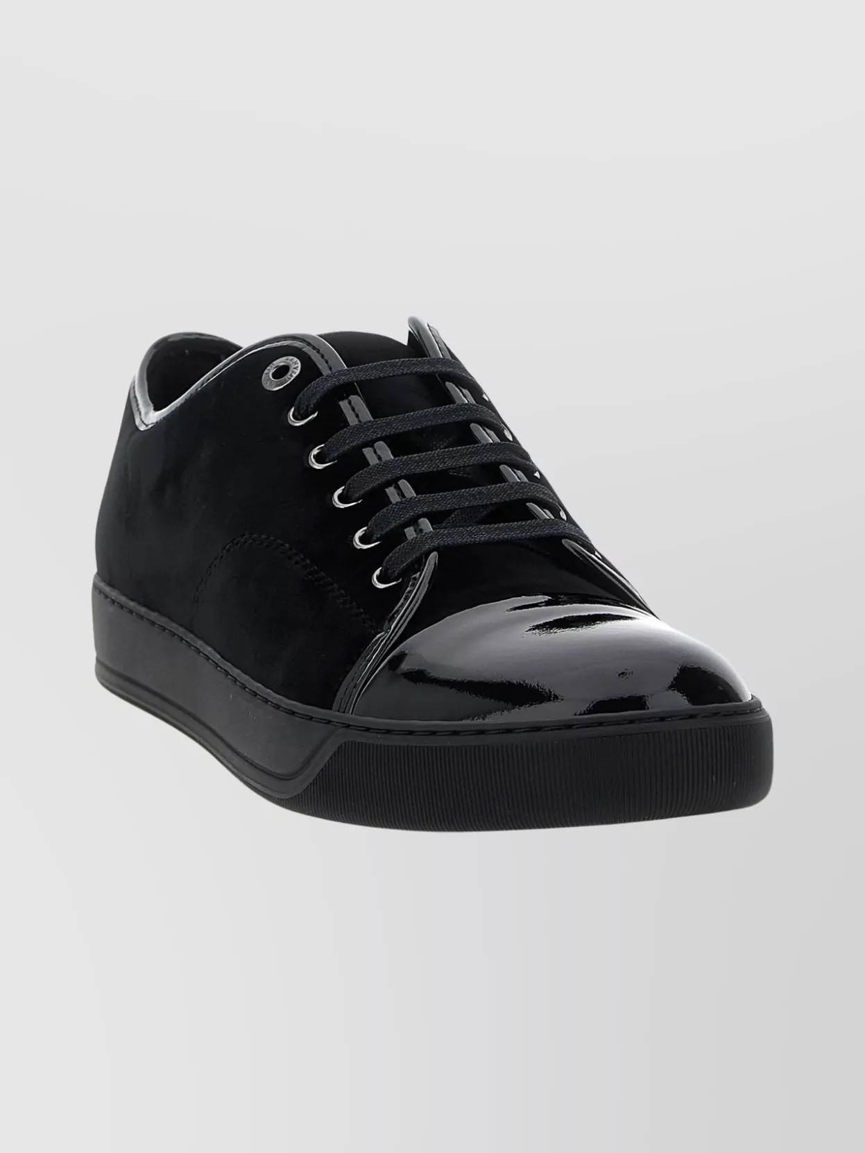 Lanvin Low-top Patent Leather Sneakers With Rubber Sole In Black