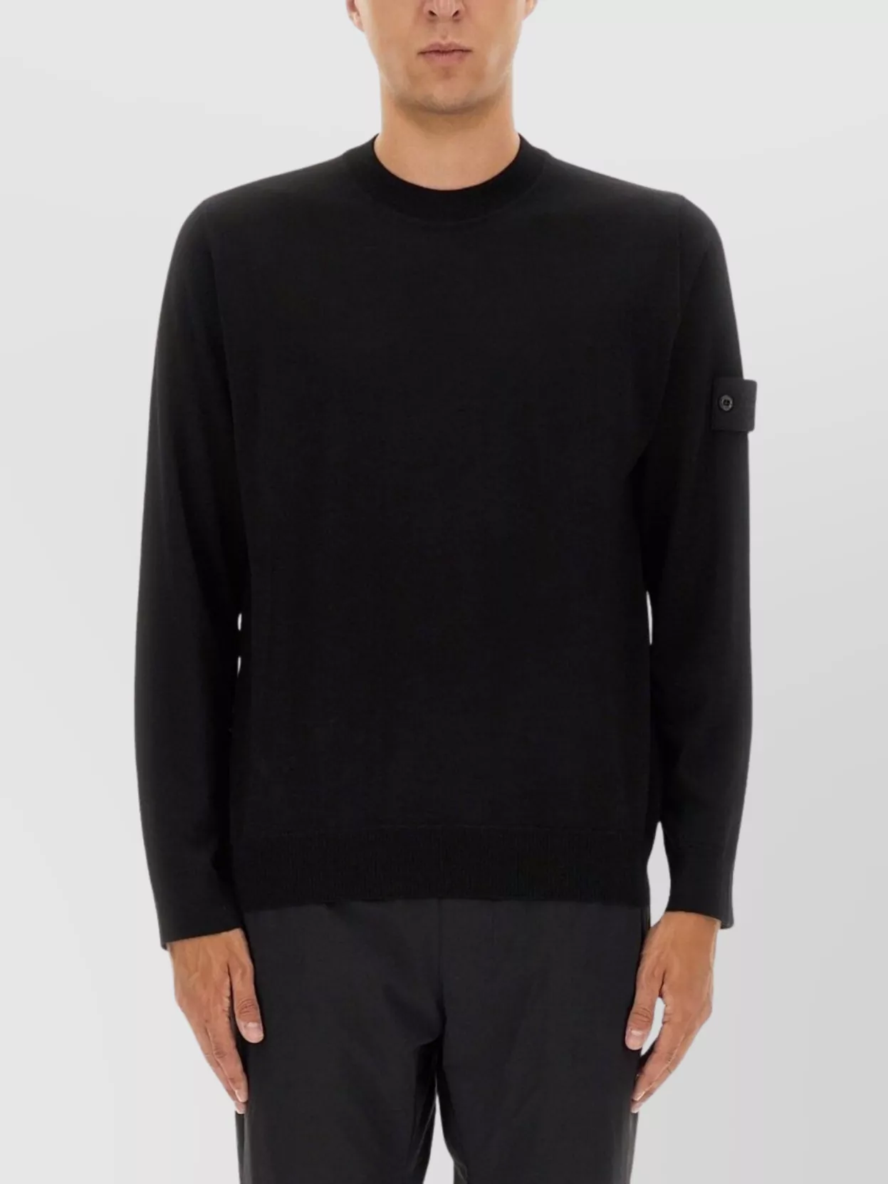 Stone Island Long Sleeve Ribbed Cuff Crew Neck Sweater In Black