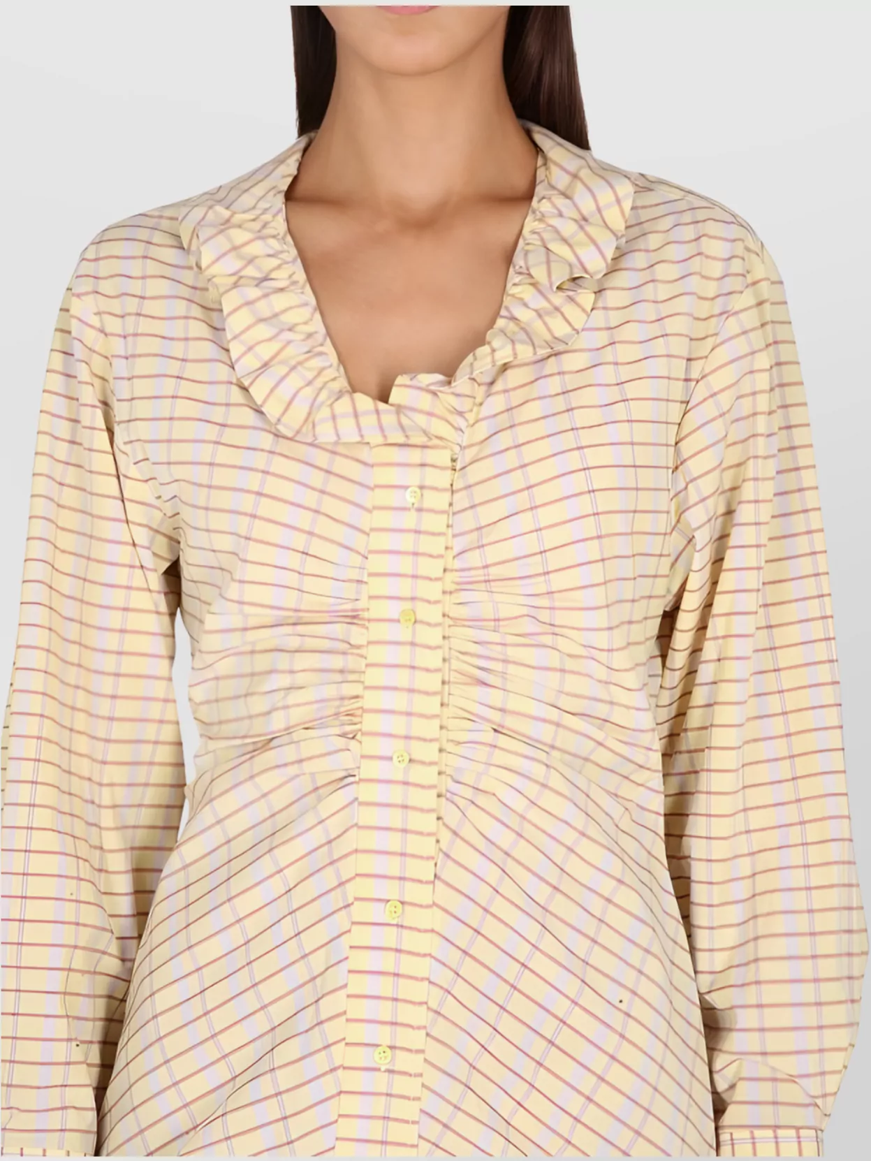 Isabel Marant Ruffled Collar Checked Dress With Long Cuffed Sleeves