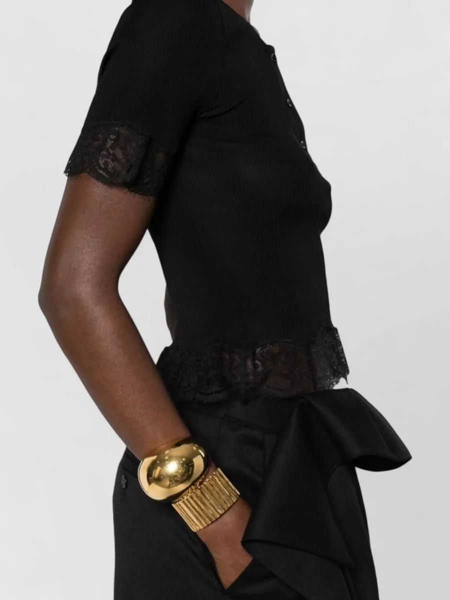 Saint Laurent Round Neck Top Lace Trim Buttons