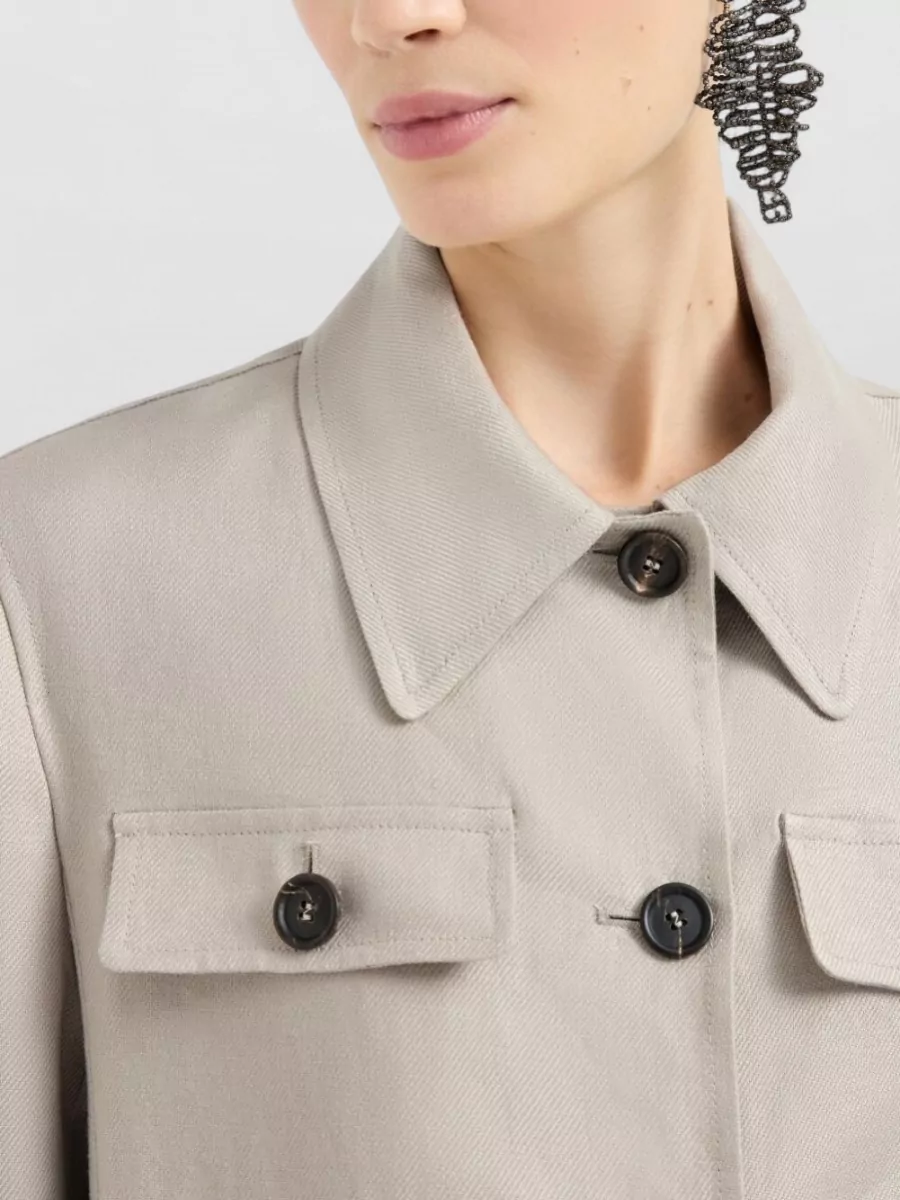 Brunello Cucinelli Linen Jacket Long Sleeves Point Collar