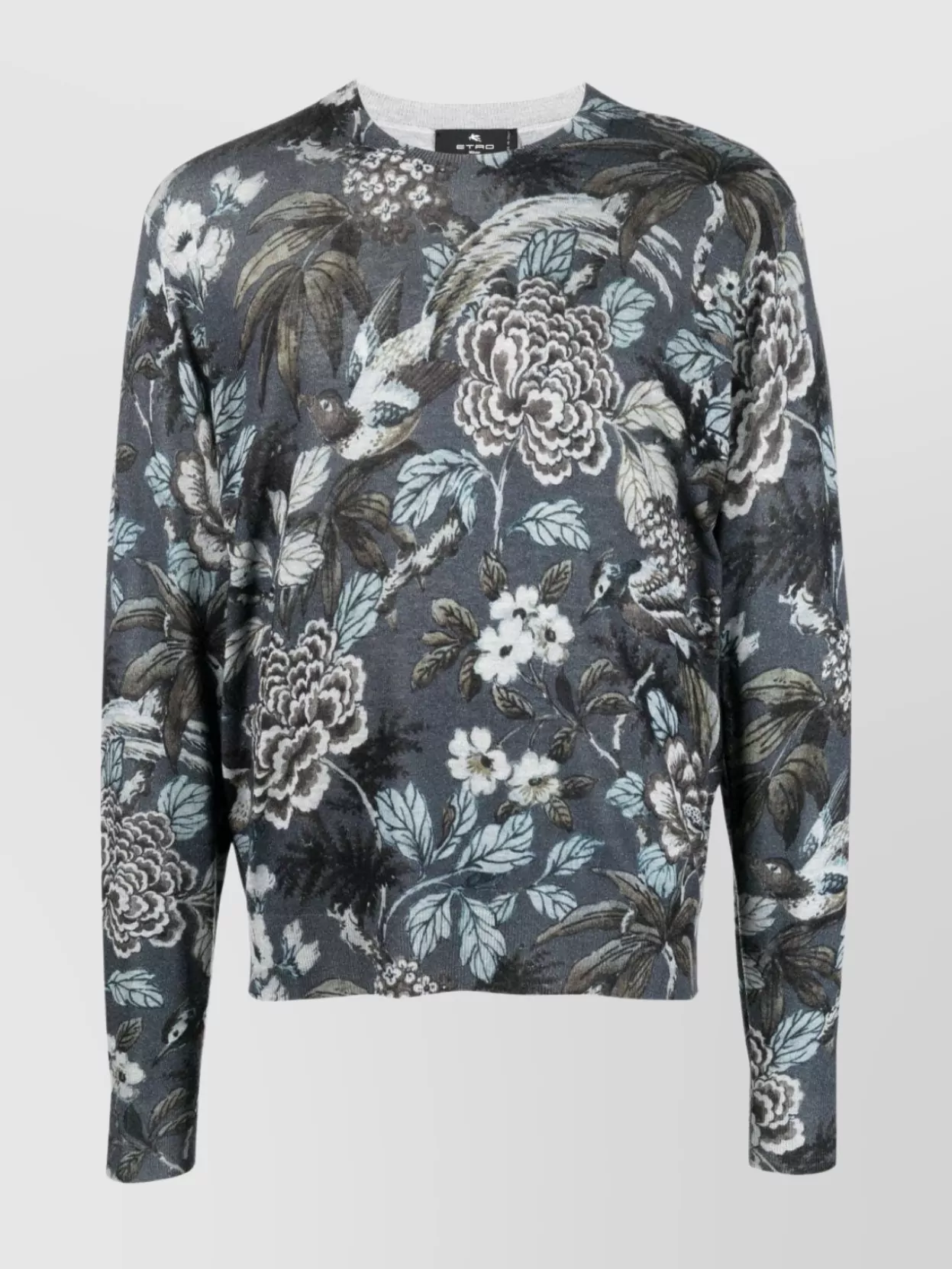 Shop Etro Silk-blend Floral Crewneck Sweater In Grey