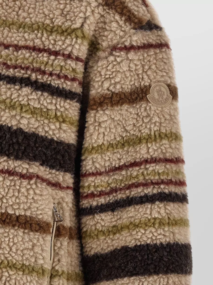 Moncler Teddy-Effect Striped V-Neck Zip-Up Cardigan