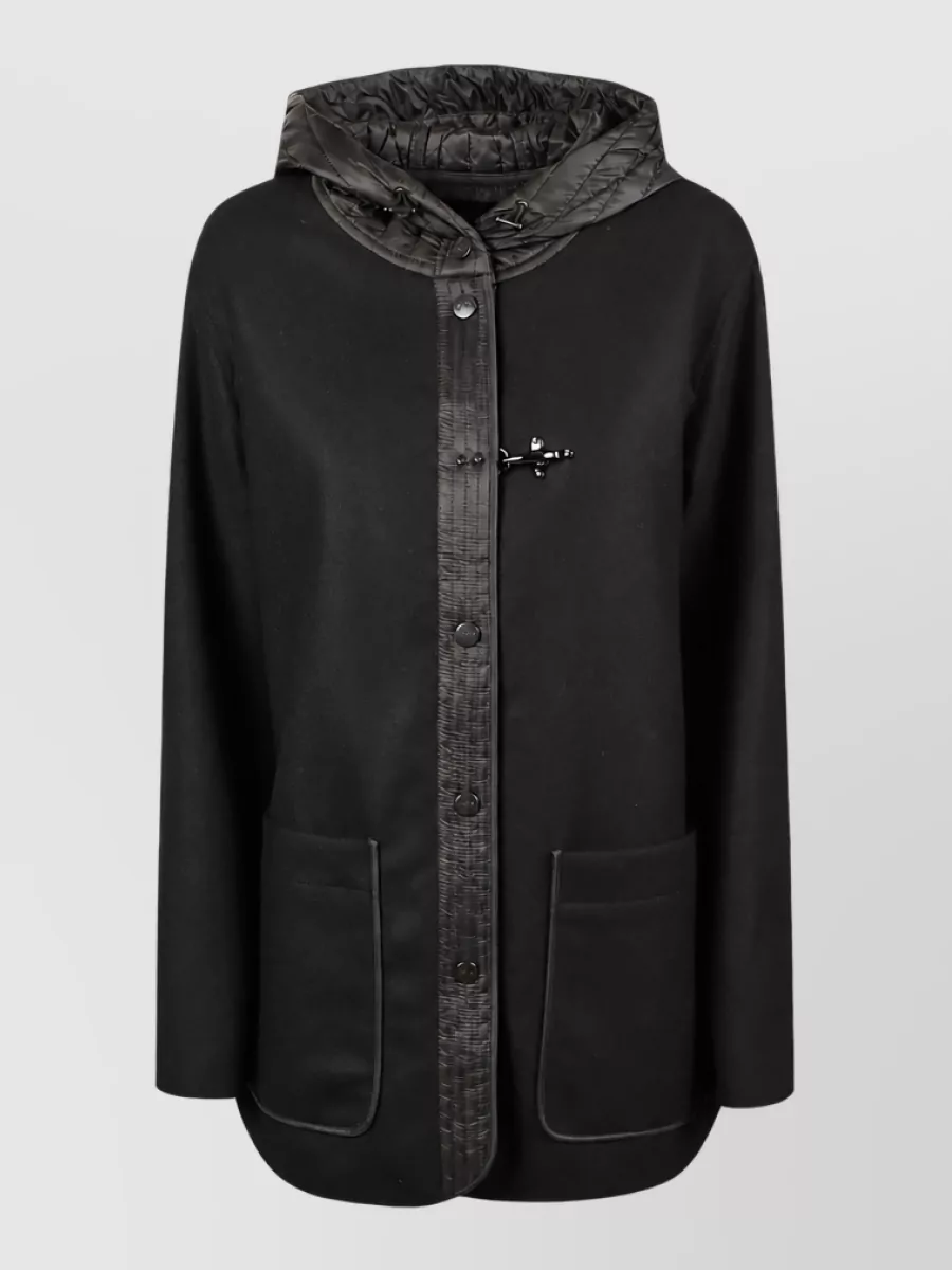 Fay wool blend quilted hood single breasted coat