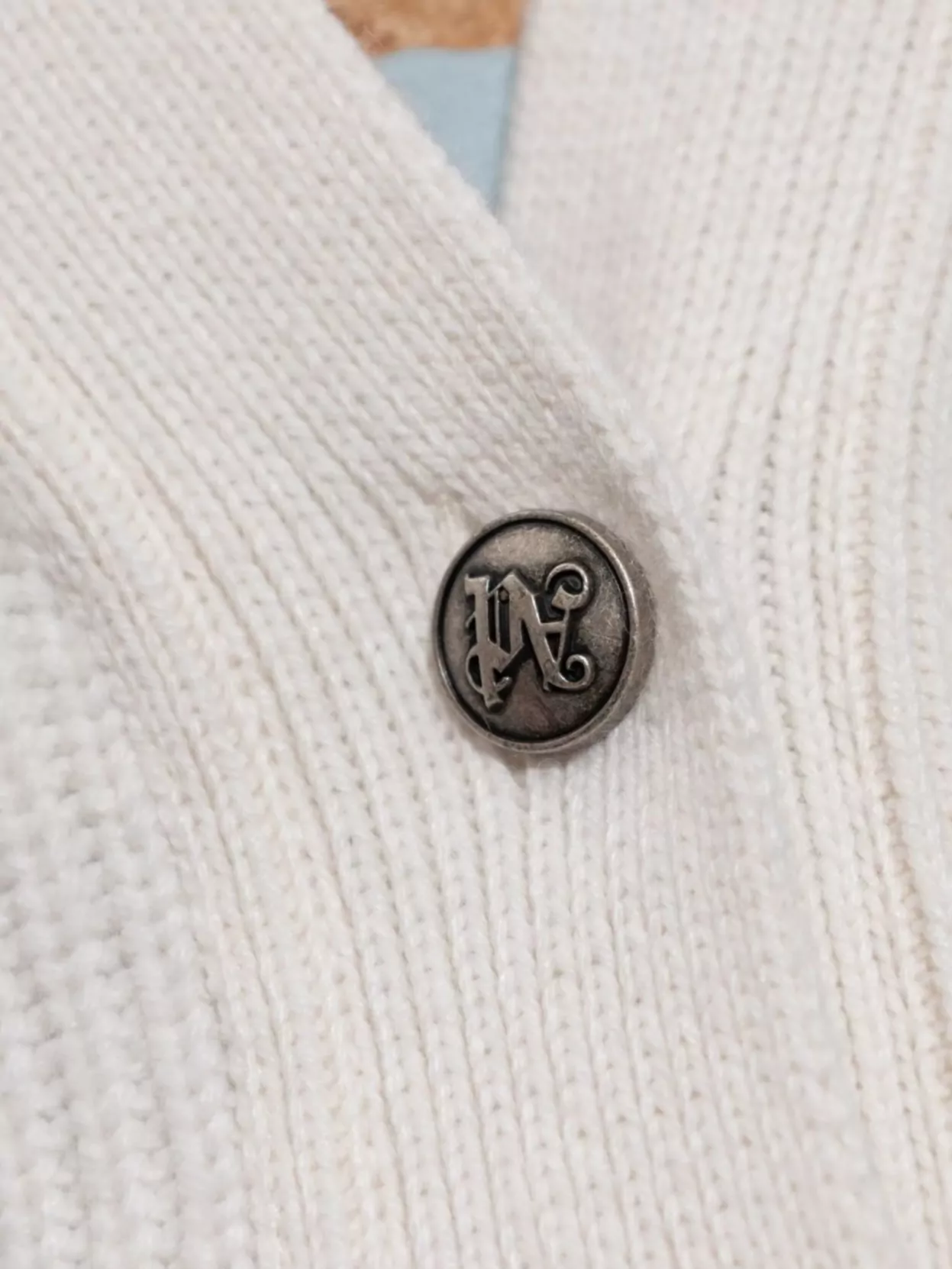 Palm Angels Long Sleeve V Neck Ribbed Knit Cardigan