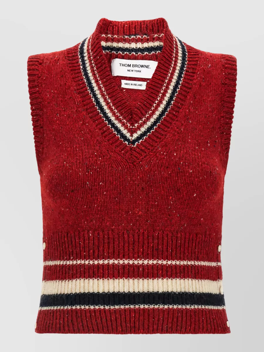 Thom Browne Wool mohair ribbed v-neck sleeveless knitted top