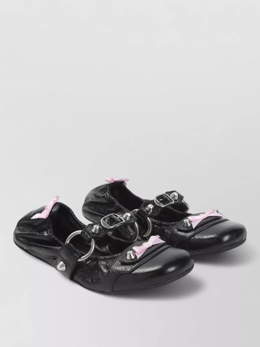 Balenciaga leather crystal-embellished bow ballerina shoes