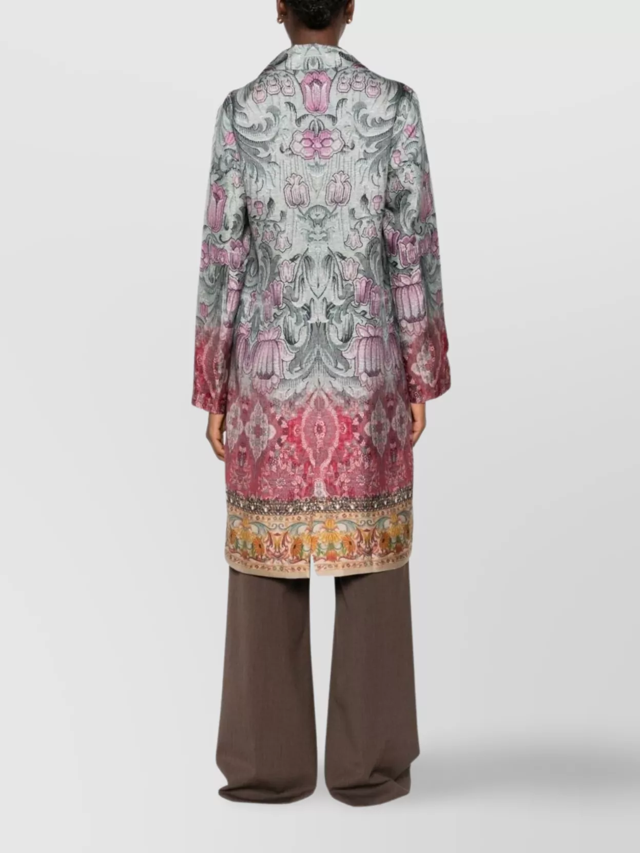 Pierre Louise Mascia Silk Printed Coat Embellishment Beaded