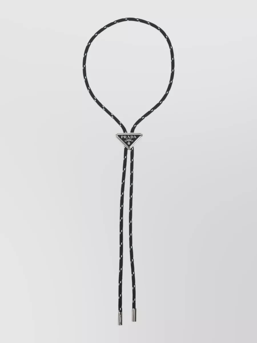 Prada Braided Cord Necklace Adjustable Length Metal Tips