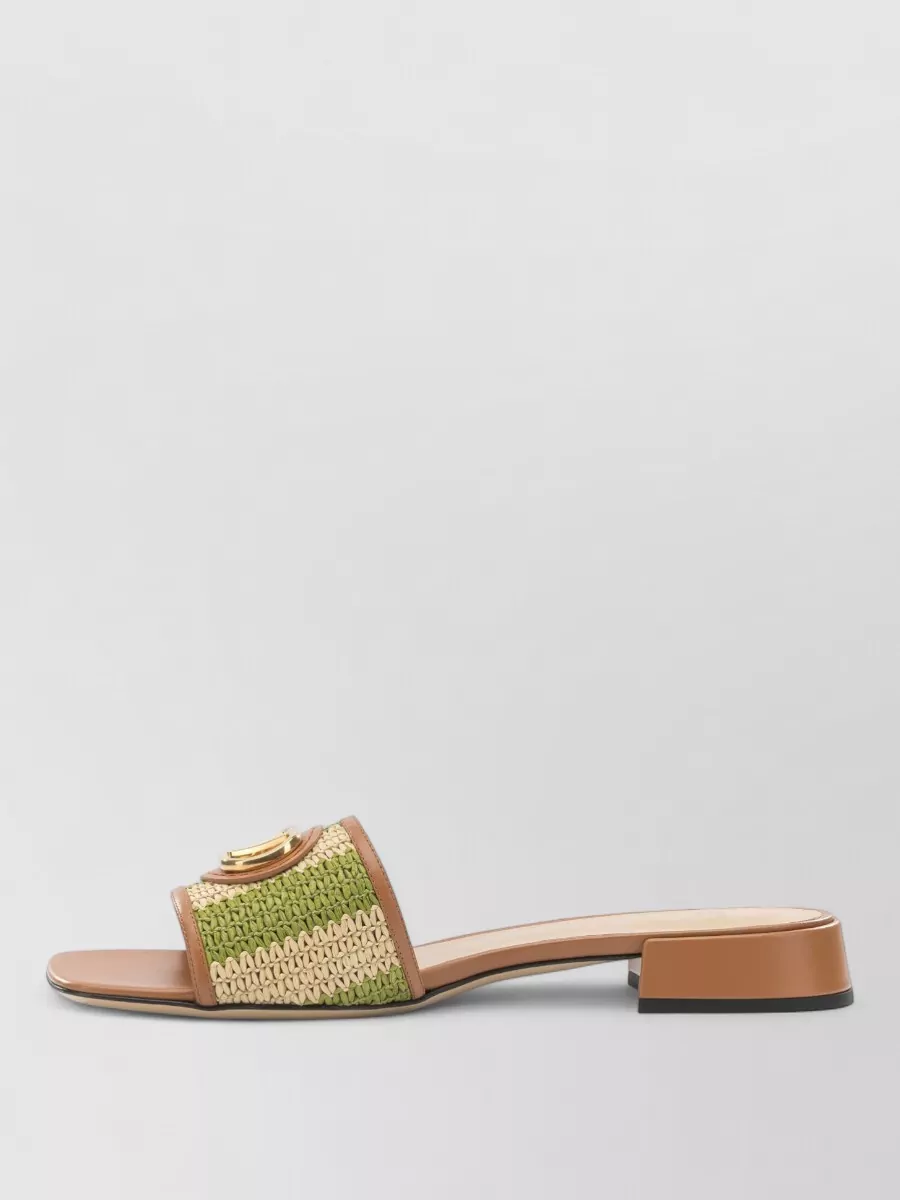 Valentino Garavani Leather Raffia Slide Sandals