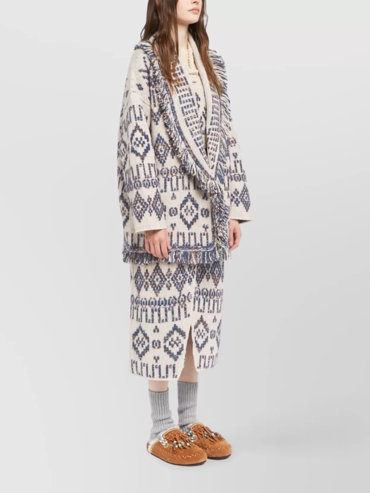 Alanui Wool Cardigan With Belted Waist And Fringe In Gray