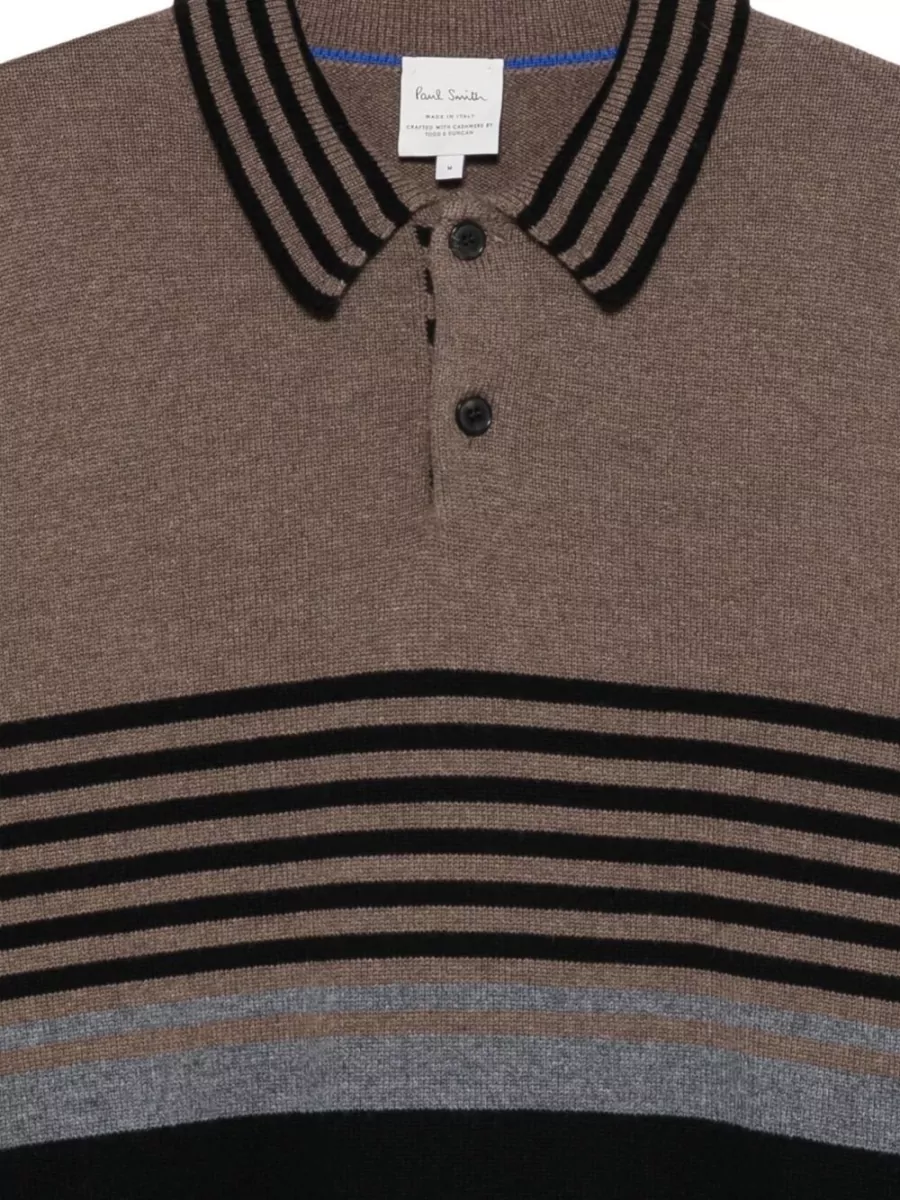 Paul Smith Striped Ribbed Cashmere Polo Sweater