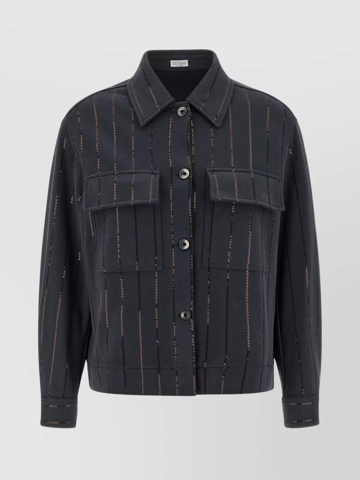 Brunello Cucinelli Knitwear With Chest Pockets And Collared Neck In Black