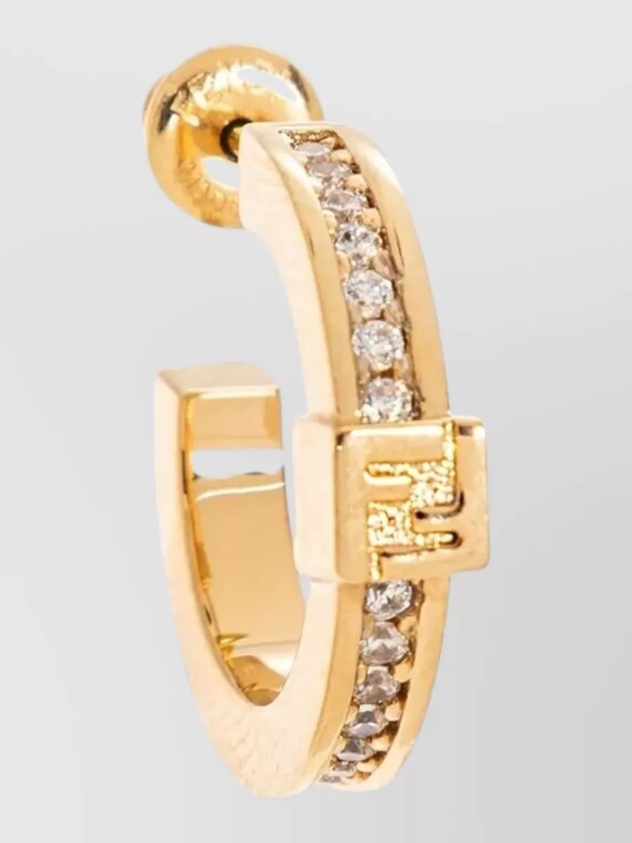 Fendi Crystal Hoop Earrings Signature Metal Design