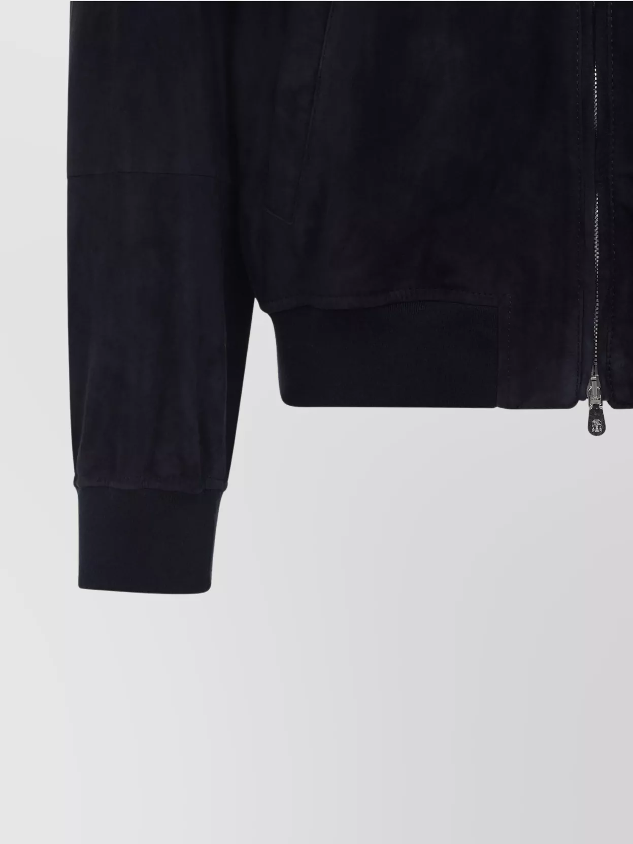 Brunello Cucinelli Ribbed Edges Suede Leather Jacket In Black