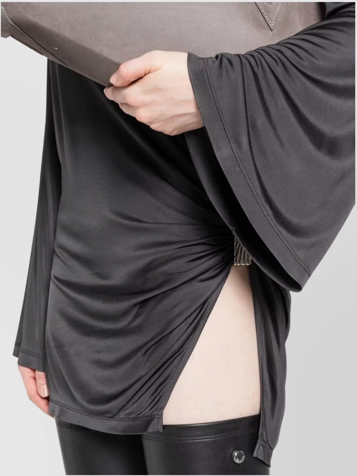 The Attico Knotted Draped Mini Dress With Bell Sleeves