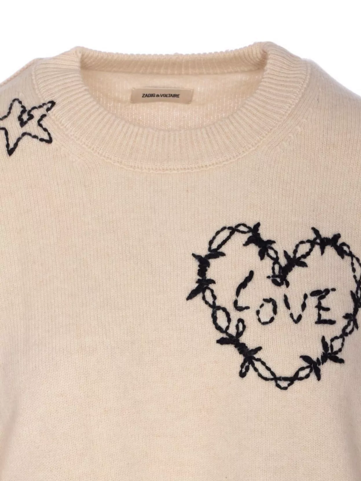 Zadig & Voltaire Crew Neck Knitwear With Long Sleeves And Embroidery In Neutral