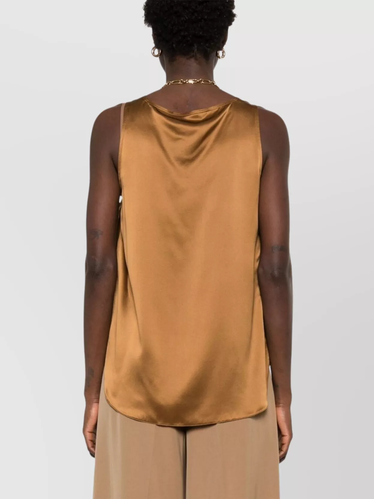 Max Mara Silk Satin Sleeveless Top With Wide Straps In Brown