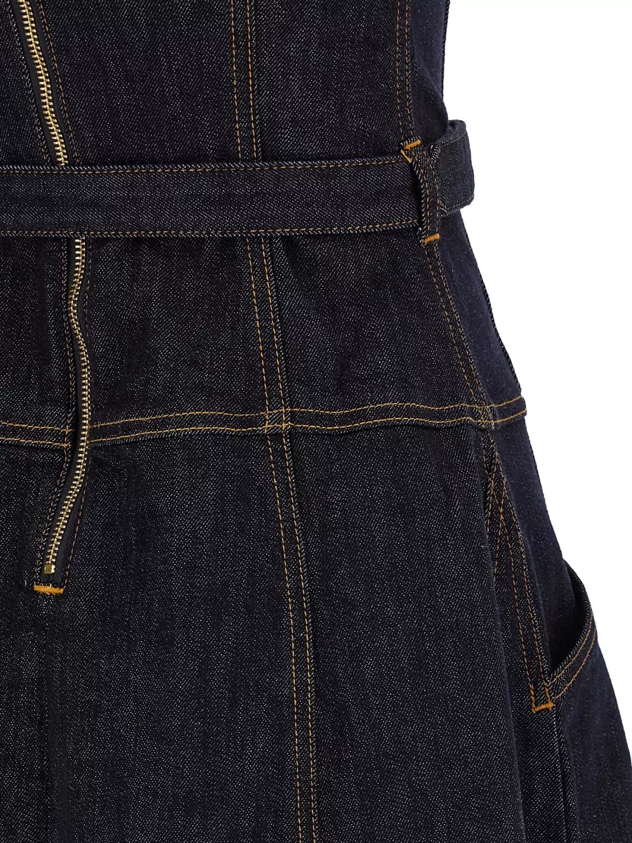 Self-Portrait Denim Midi Dress Belted Waist Straps