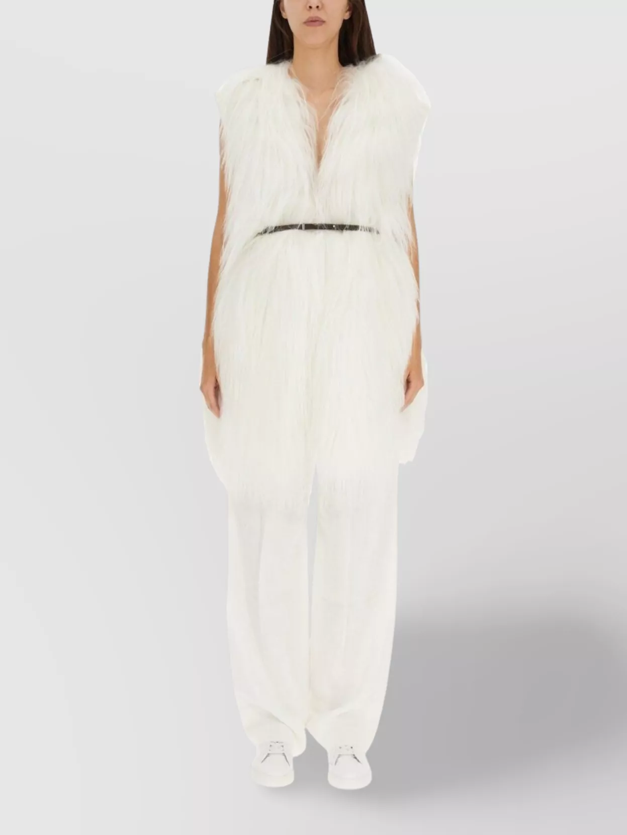 Shop Fabiana Filippi Waist Belted V-neck Faux Fur Vest