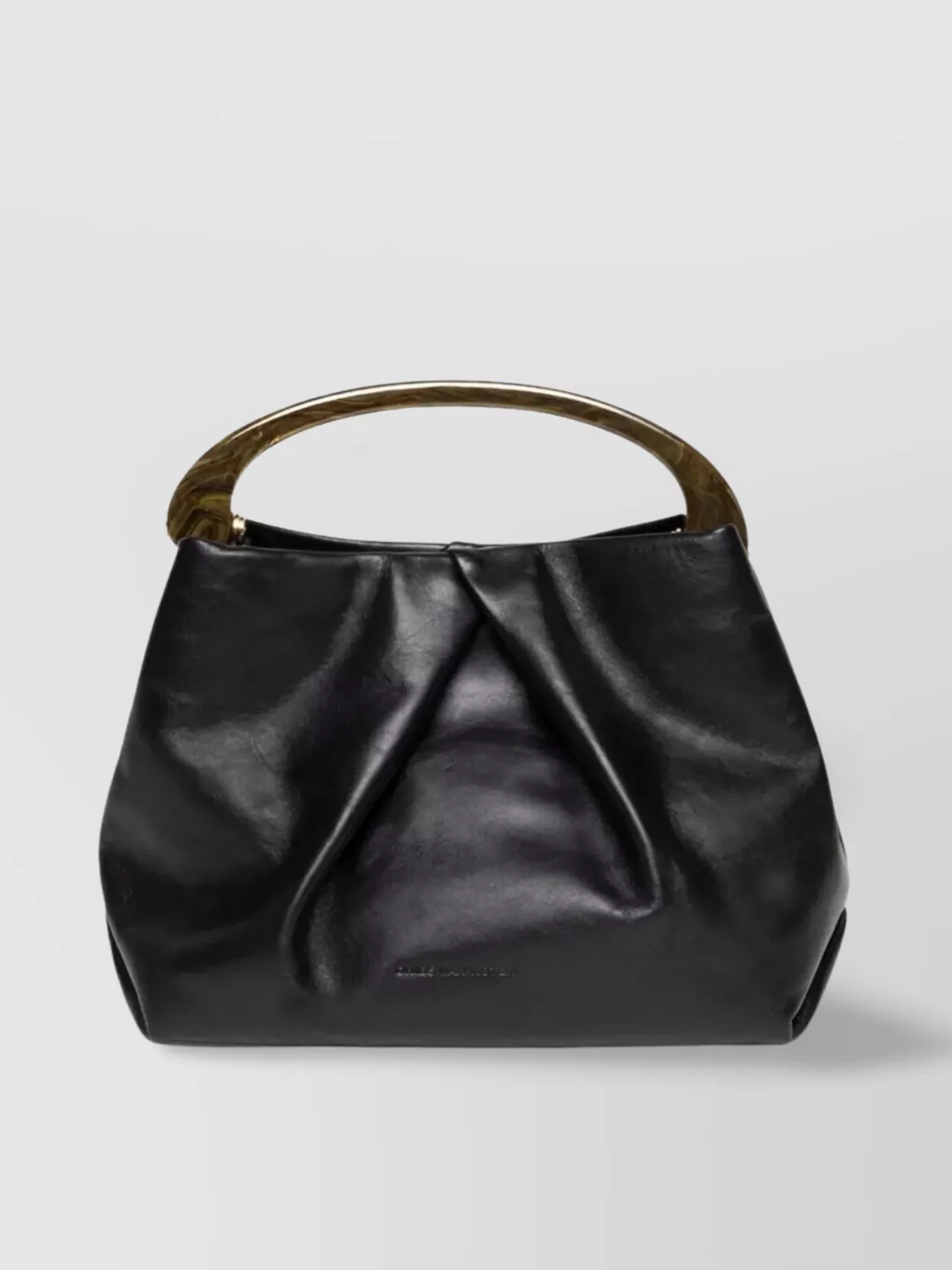 Dries Van Noten Pleated Leather Hand With Resin Top Handle Bags In Black