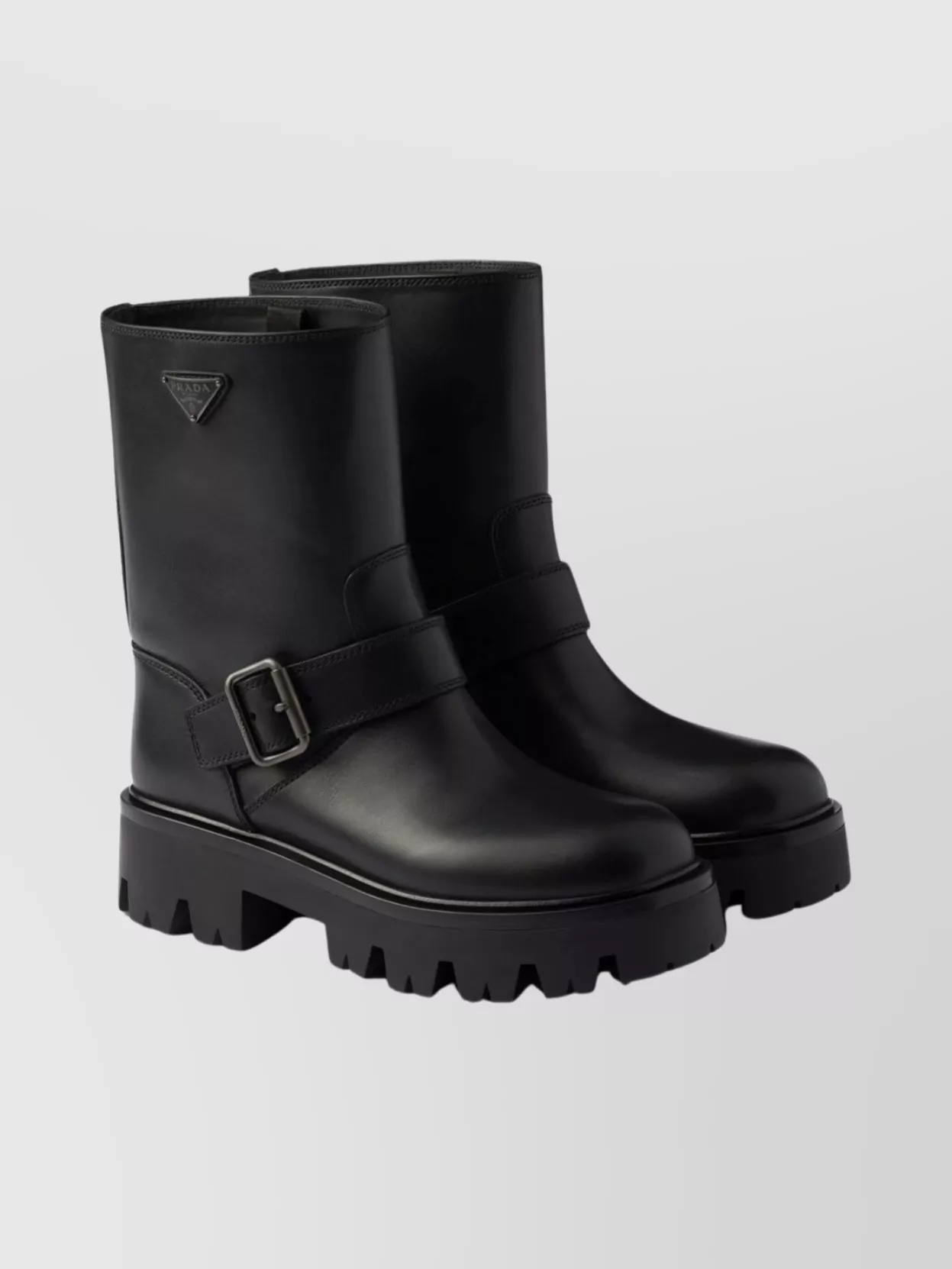 Prada Mid-calf Chunky Sole Round Toe Boots In Black