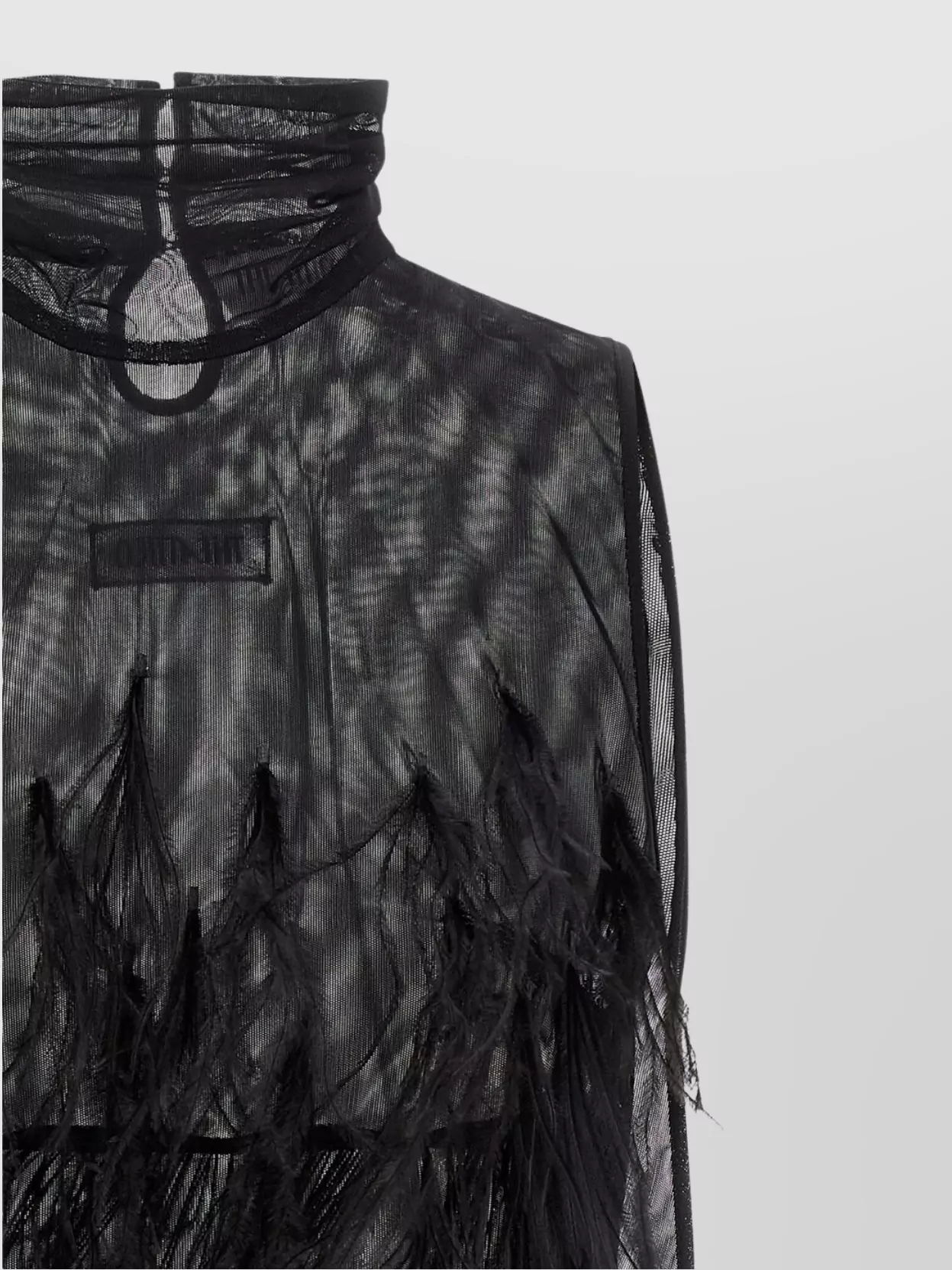 The Attico Feathered High Neck Dress With Sheer Overlay