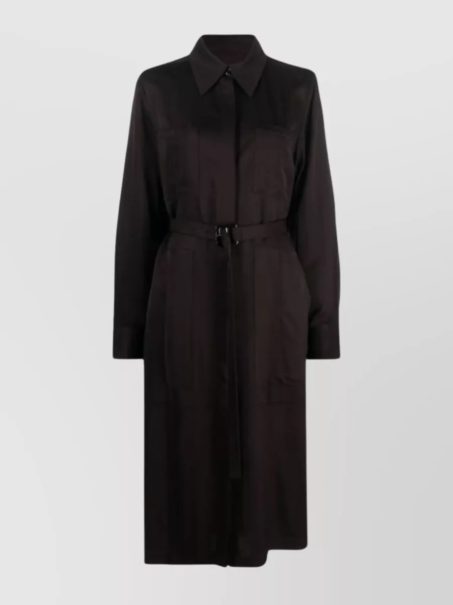 Shop Jil Sander Collar Belted Waist Coat With Long Sleeves In Black