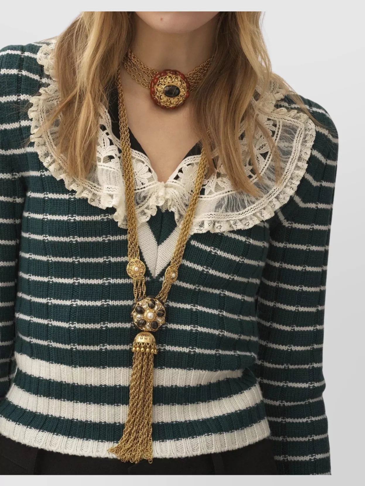 Chloé Striped Ribbed Knit Jumper Lace Detail