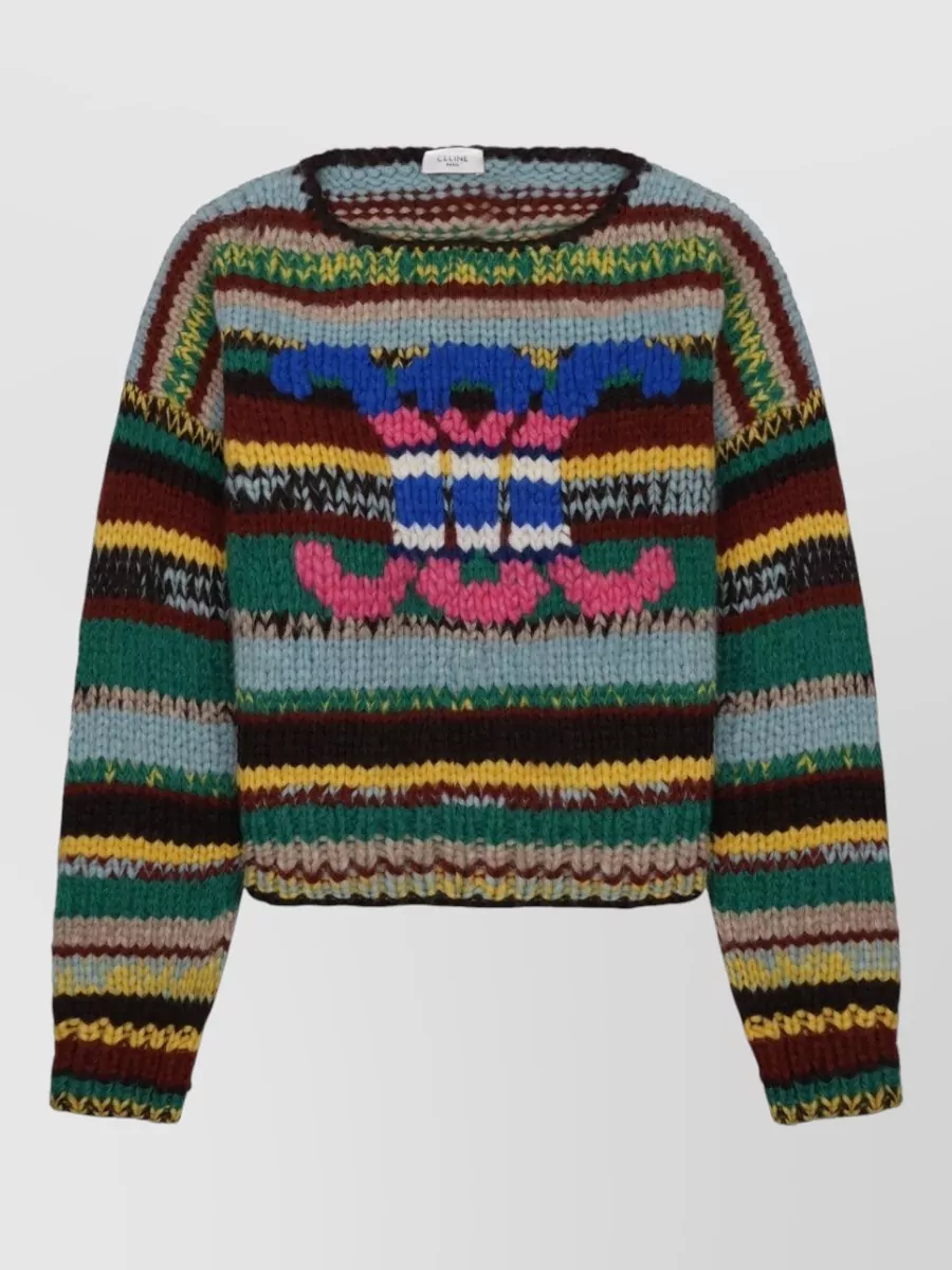 Celine alpaca-blend ribbed cropped oversized crew-neck sweater