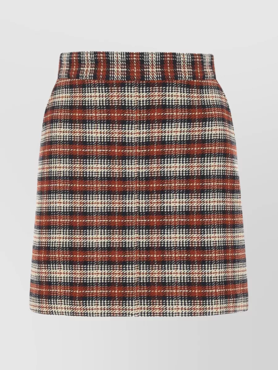 Shop See By Chloé Mini Skirt With Embroidered Tartan Motif In Brown
