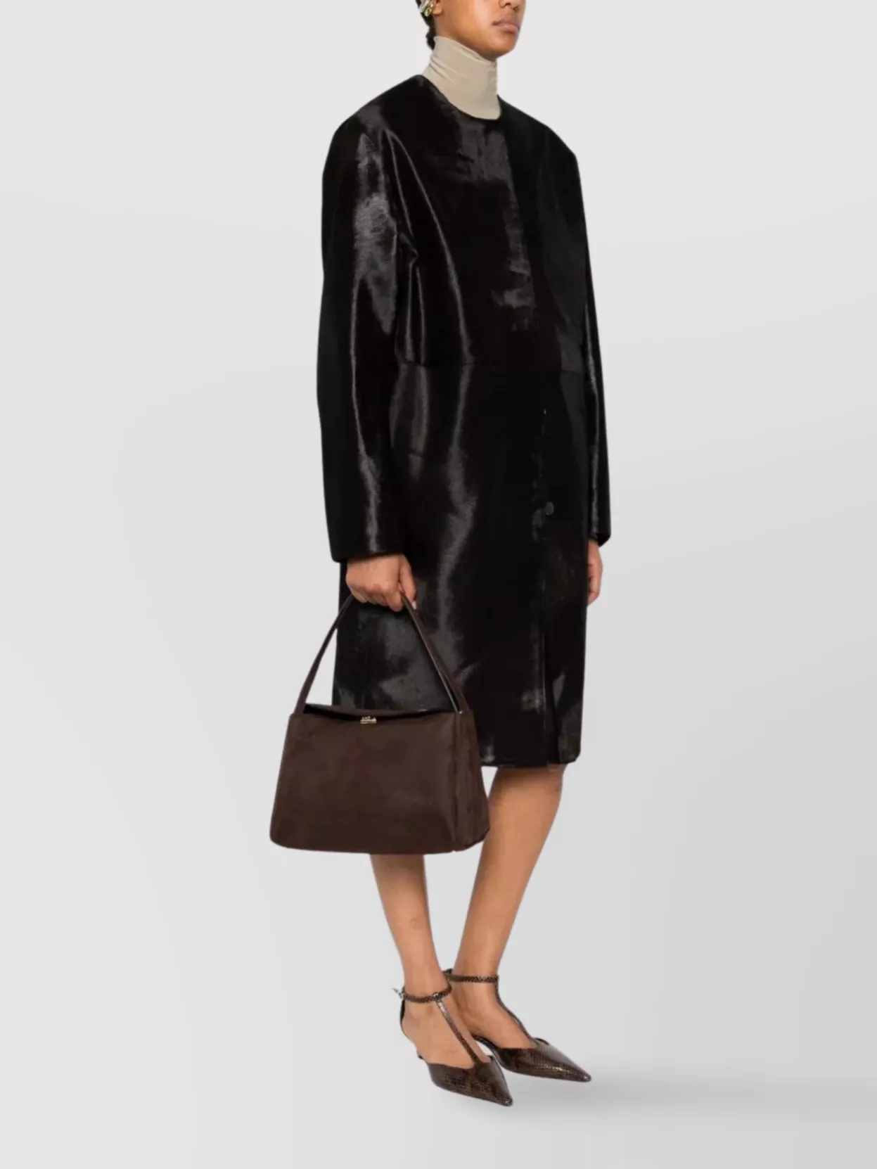 Themoirè Suede Shoulder Bag Gold-tone Hardware