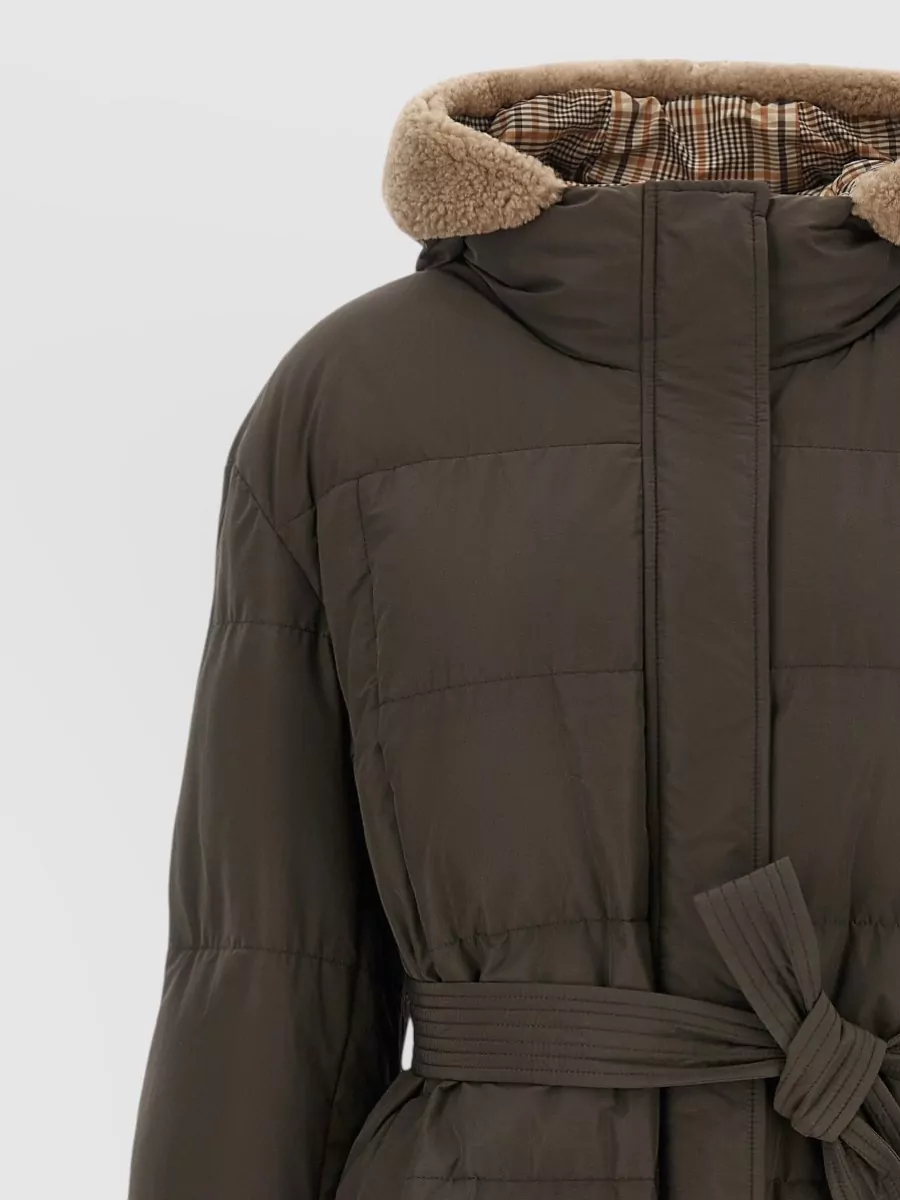 Brunello Cucinelli Down Quilted Belted Hooded Parka Coat