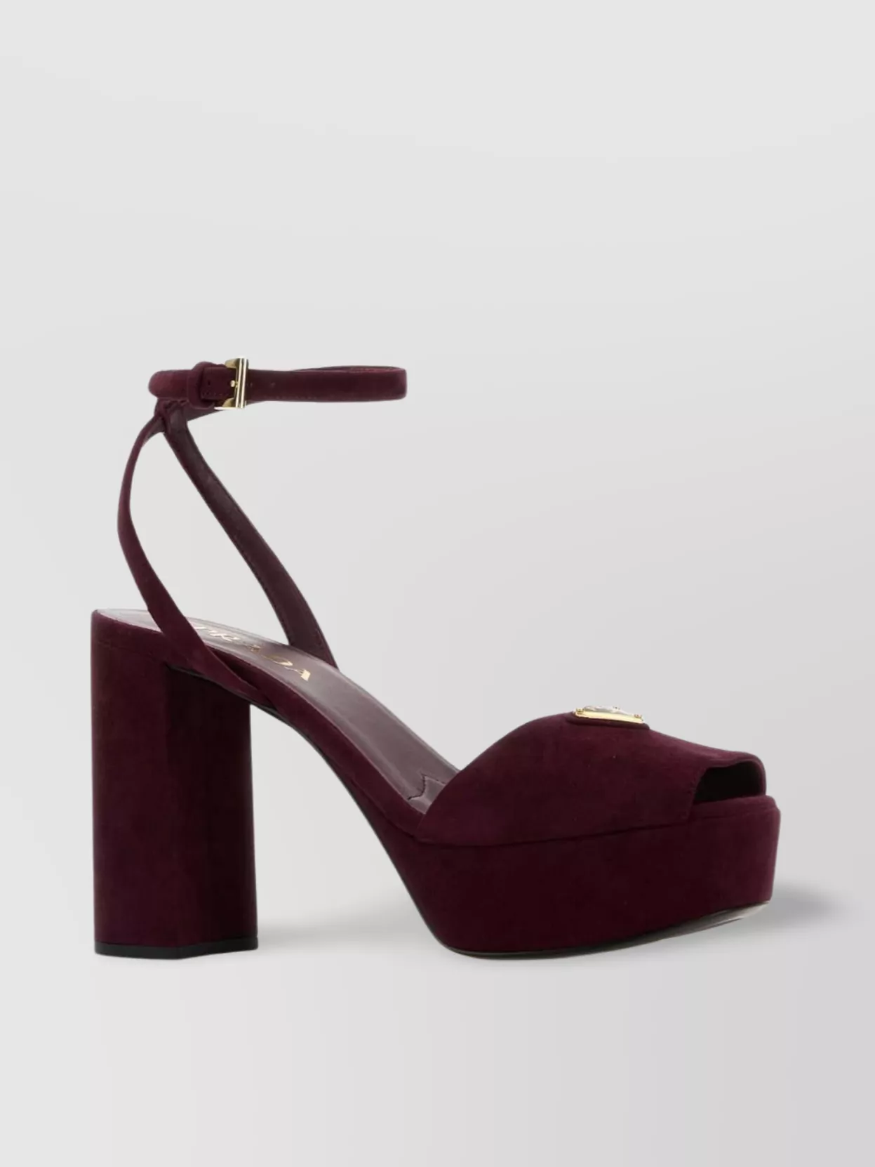Prada Block Heel Open Toe Sandals With Suede Finish