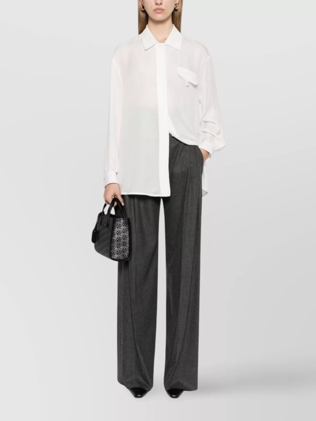 Emporio Armani Silk Shirt With Curved Hem And Drop Shoulder
