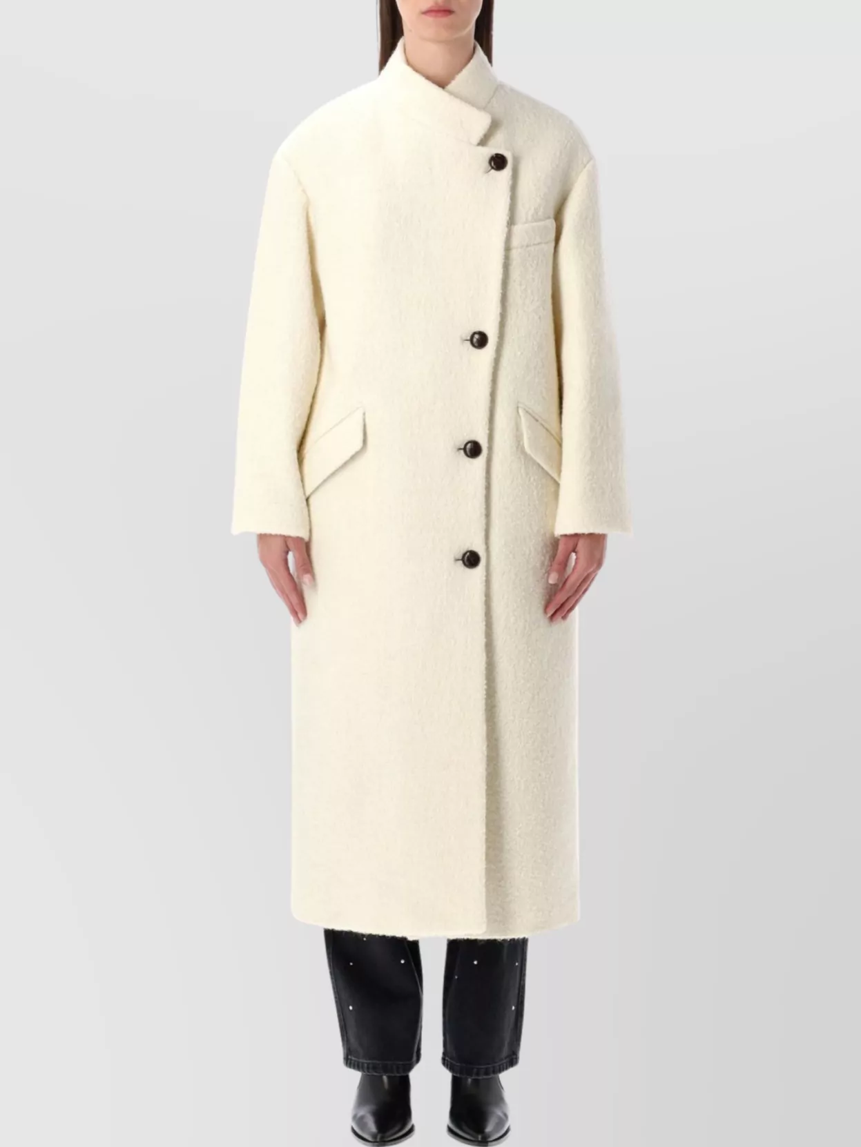 Isabel Marant Étoile Long Notched Lapel Coat Pockets In Neutral