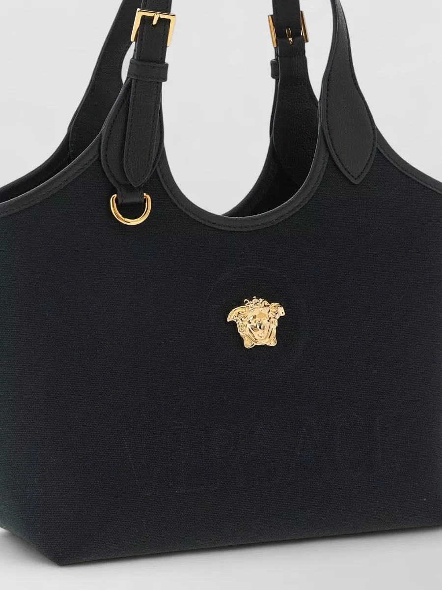 Versace La Medusa Small Tote Bag Top Handles In Black